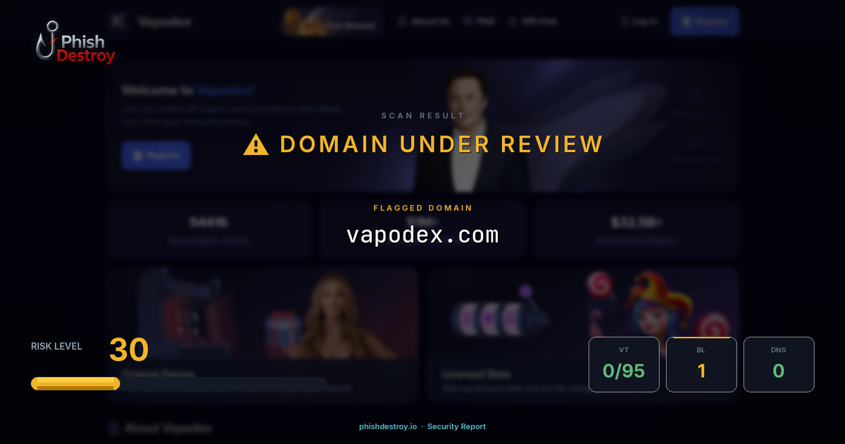 vapodex.com phishing report — threat analysis by PhishDestroy