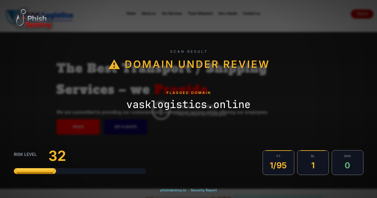 vasklogistics.online phishing report — threat analysis by PhishDestroy