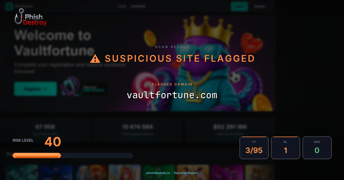 vaultfortune.com phishing report — threat analysis by PhishDestroy