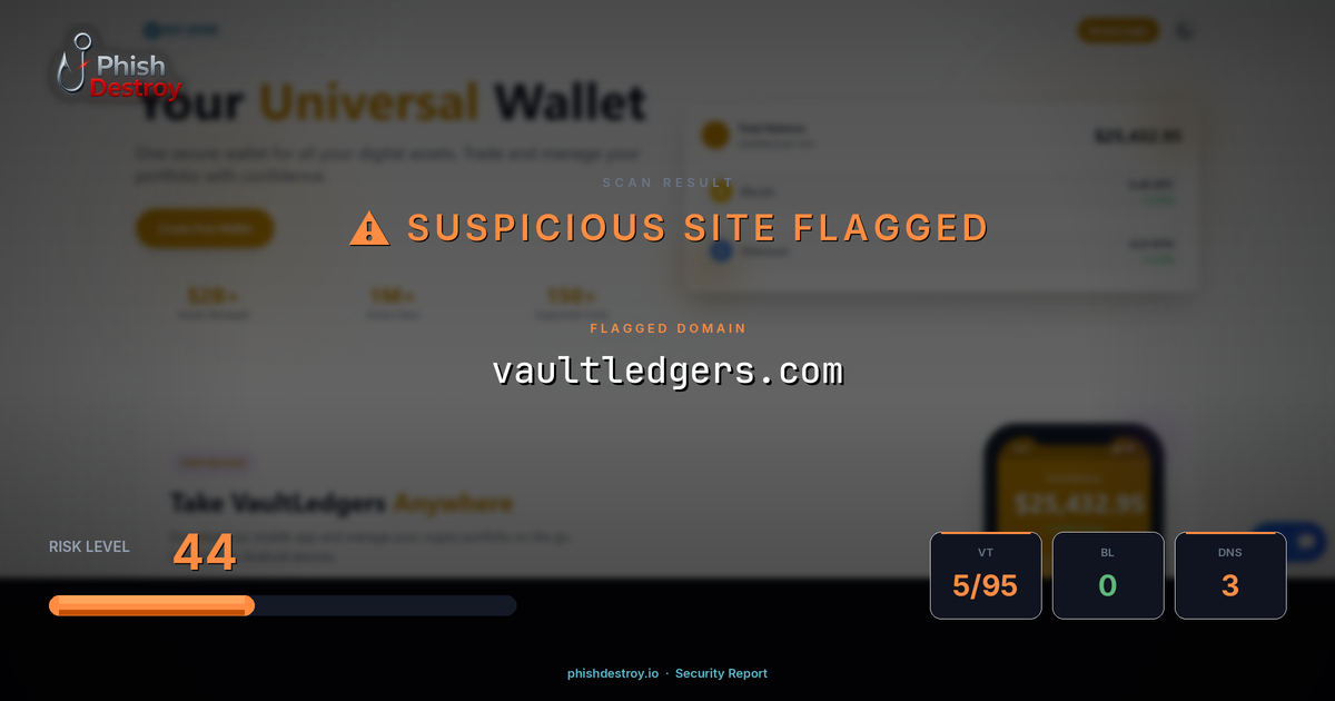 vaultledgers.com phishing report — threat analysis by PhishDestroy