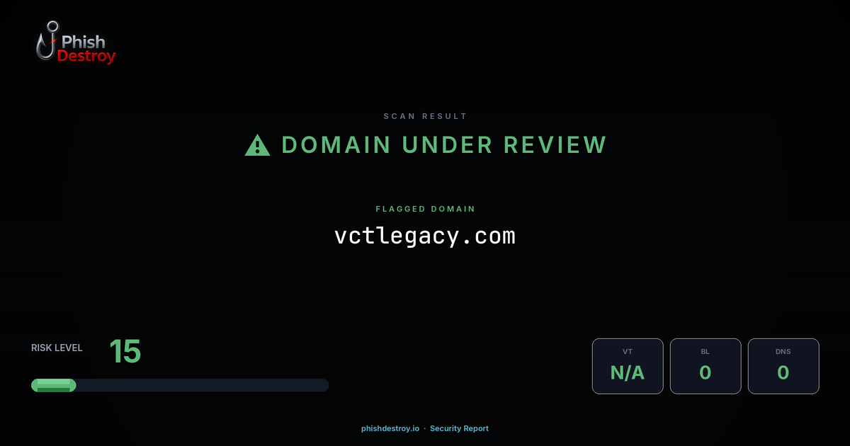 vctlegacy.com phishing report — threat analysis by PhishDestroy