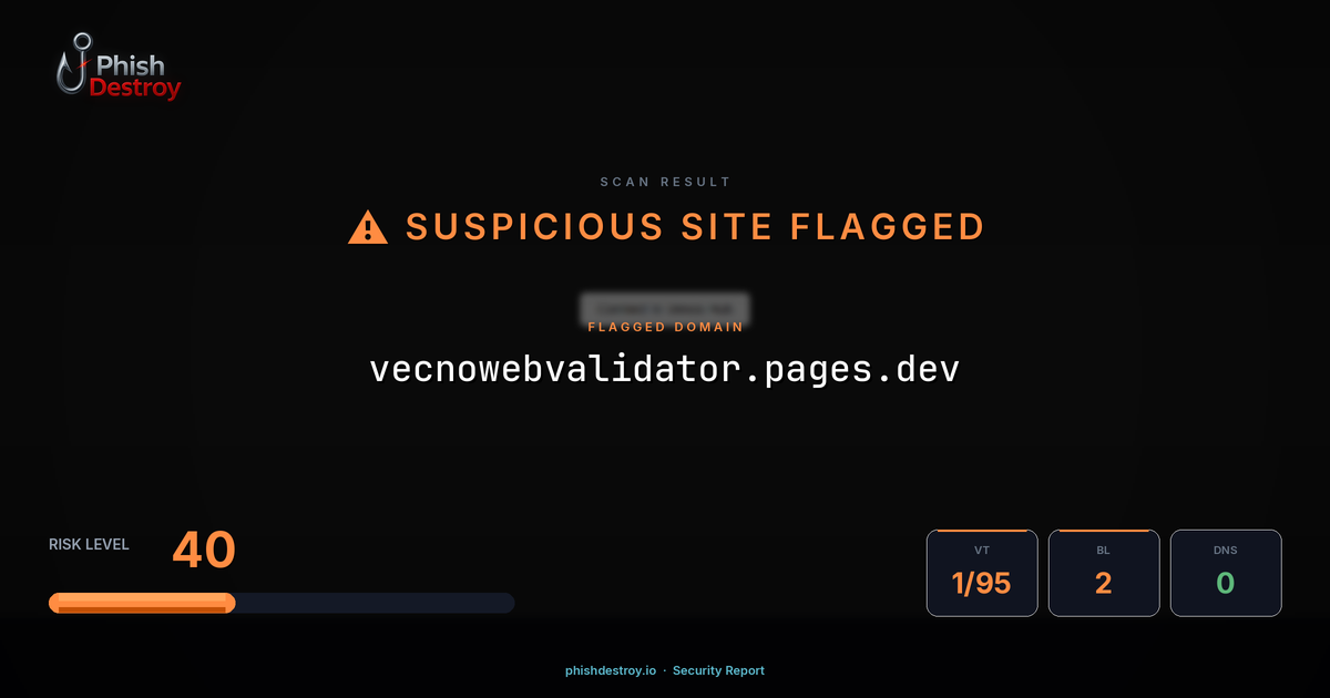 vecnowebvalidator.pages.dev phishing report — threat analysis by PhishDestroy