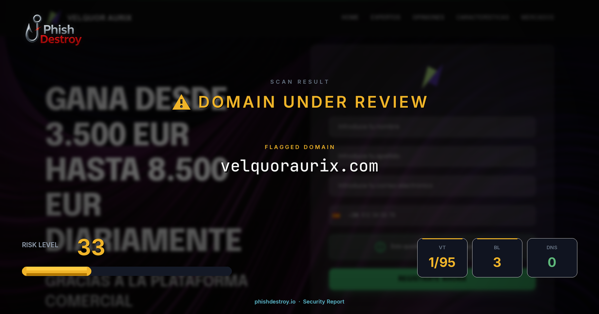 velquoraurix.com phishing report — threat analysis by PhishDestroy