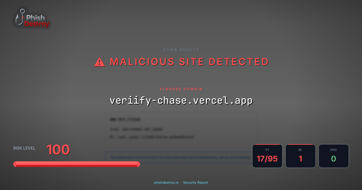 veriify-chase.vercel.app phishing report — threat analysis by PhishDestroy