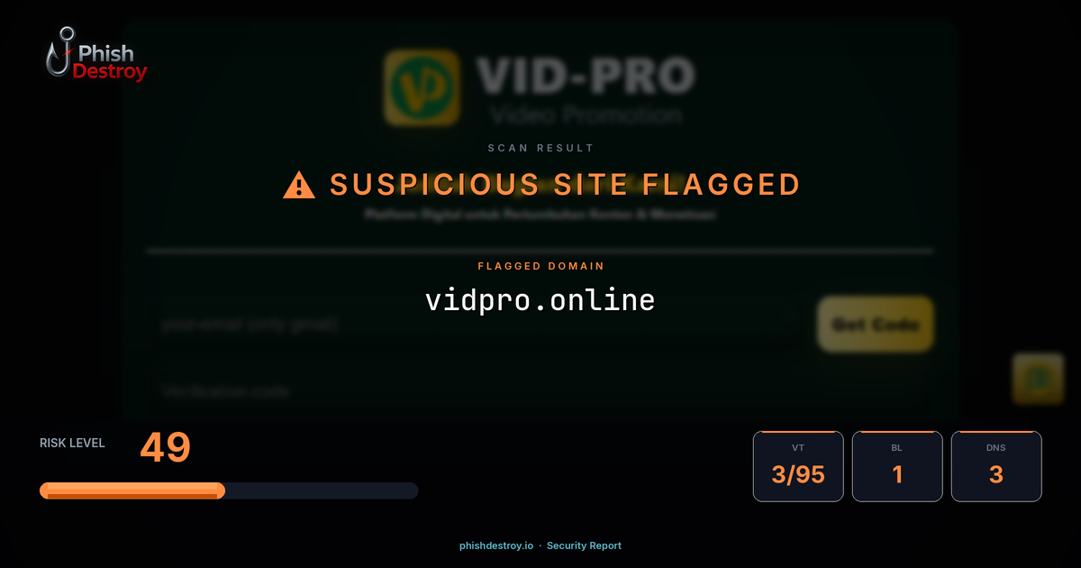 vidpro.online phishing report — threat analysis by PhishDestroy