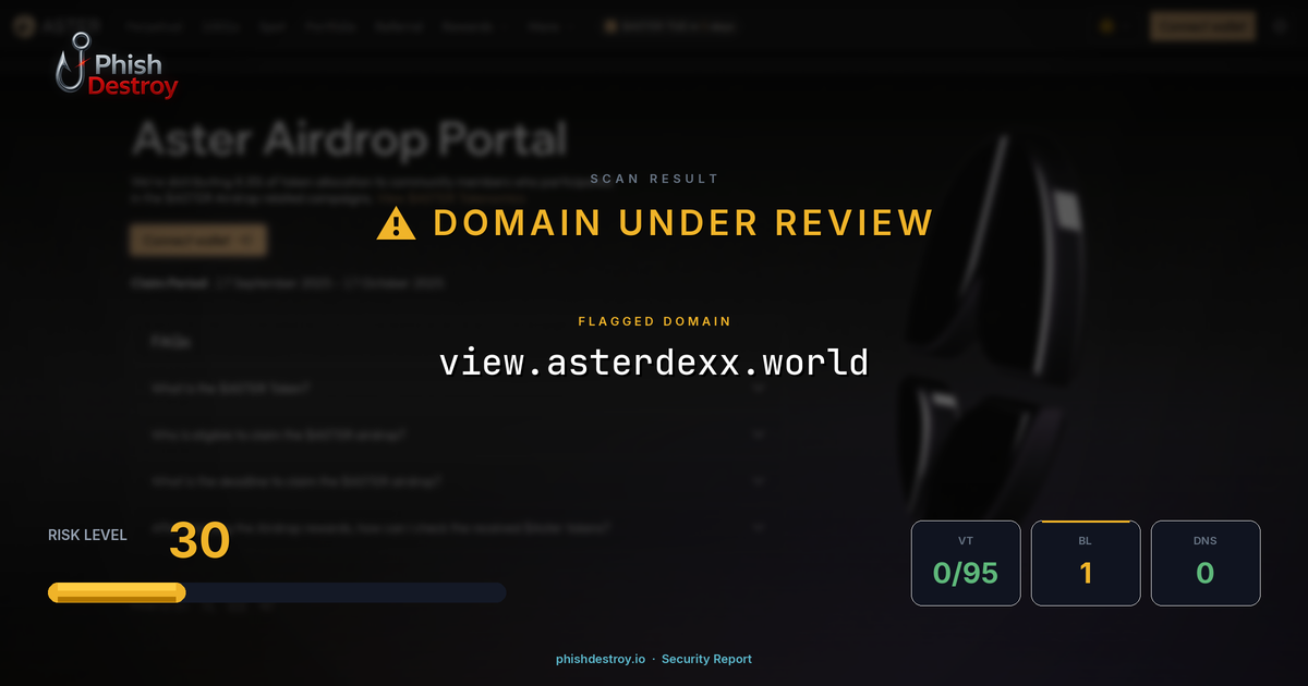 view.asterdexx.world phishing report — threat analysis by PhishDestroy