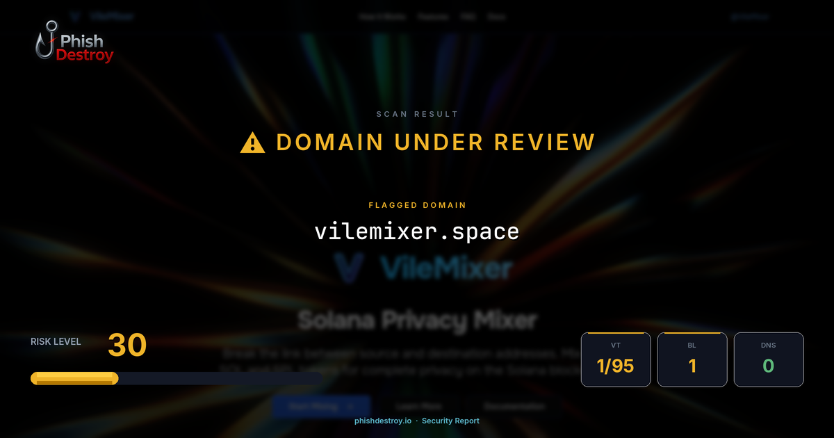vilemixer.space phishing report — threat analysis by PhishDestroy