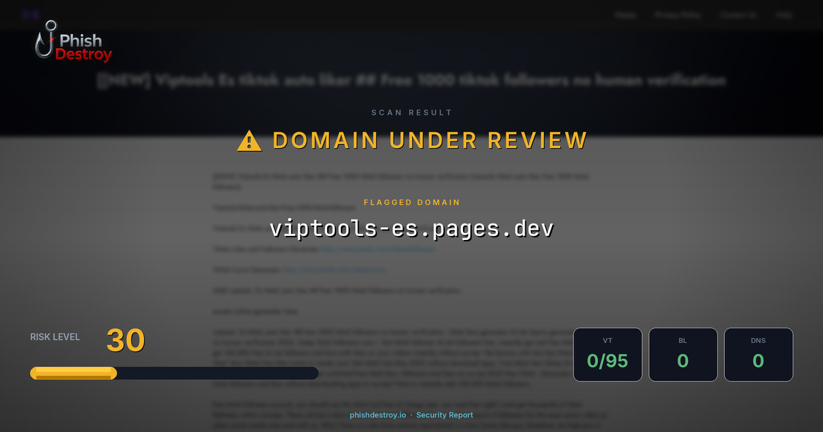 viptools-es.pages.dev phishing report — threat analysis by PhishDestroy
