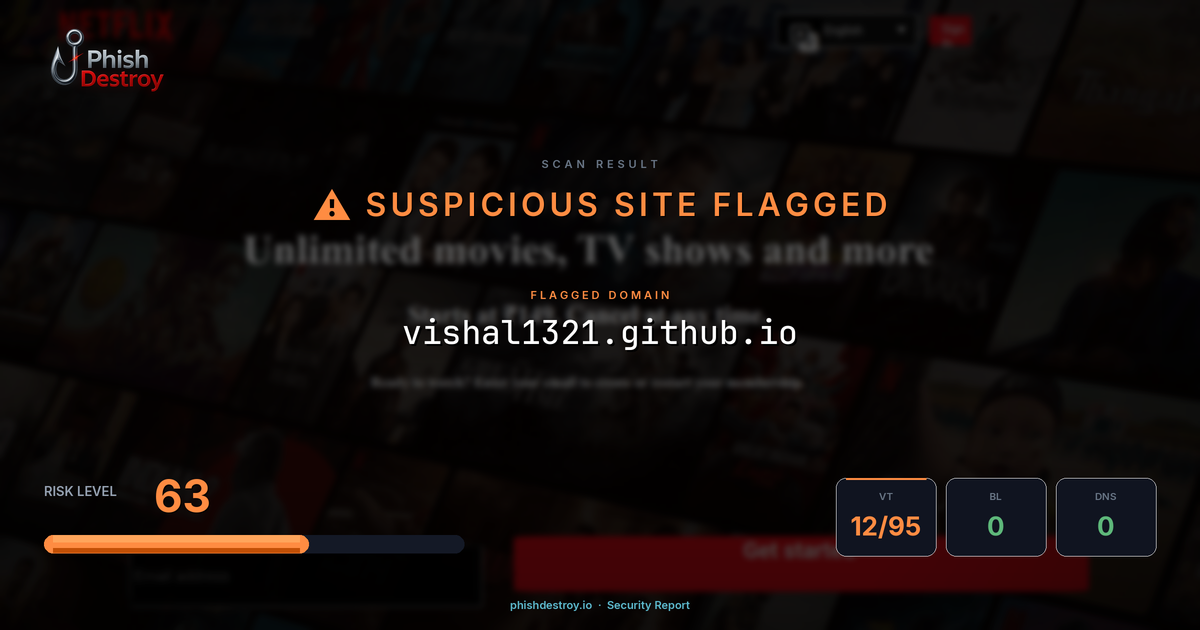 vishal1321.github.io phishing report — threat analysis by PhishDestroy