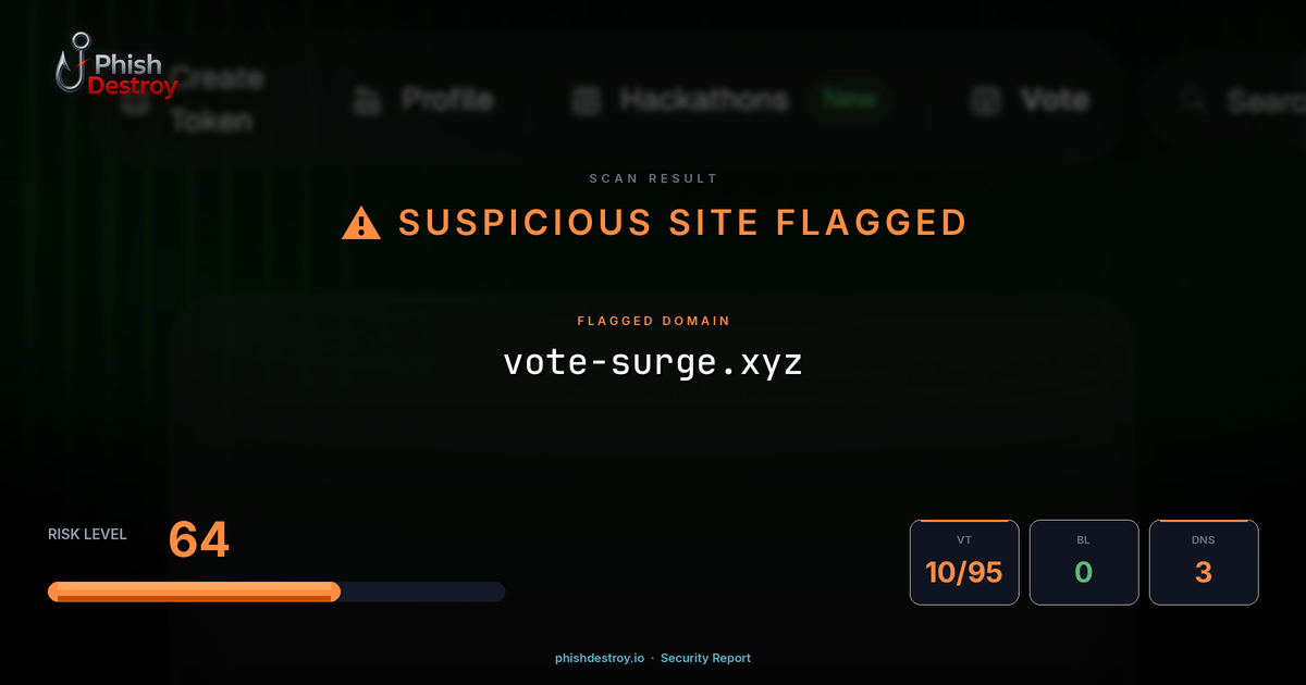 vote-surge.xyz phishing report — threat analysis by PhishDestroy