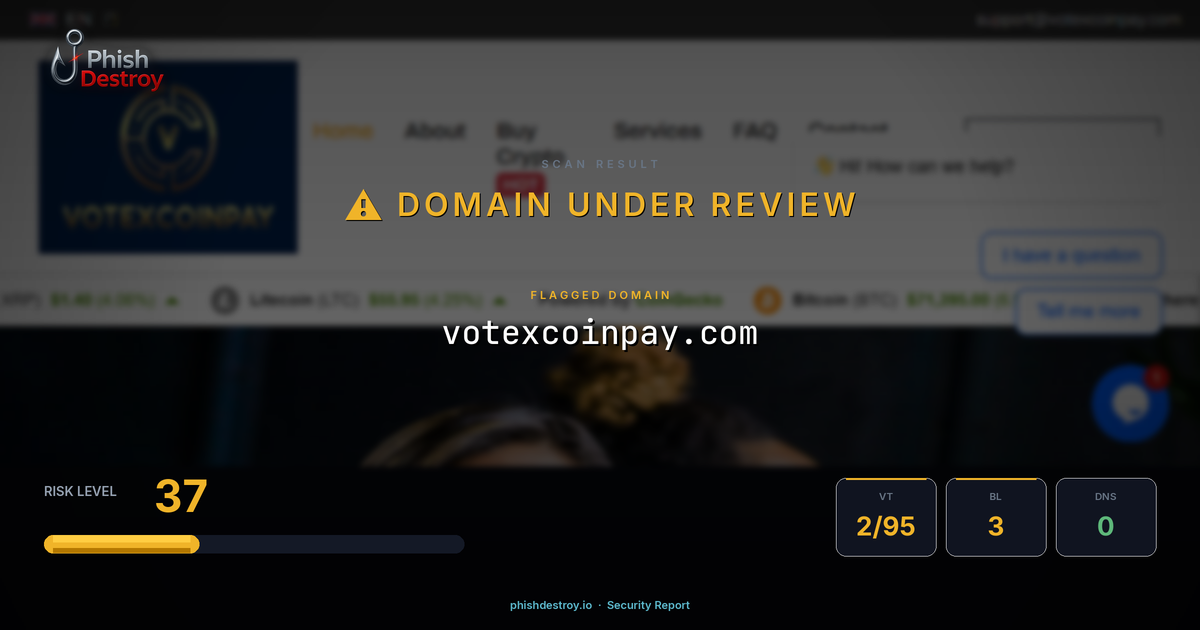 votexcoinpay.com phishing report — threat analysis by PhishDestroy