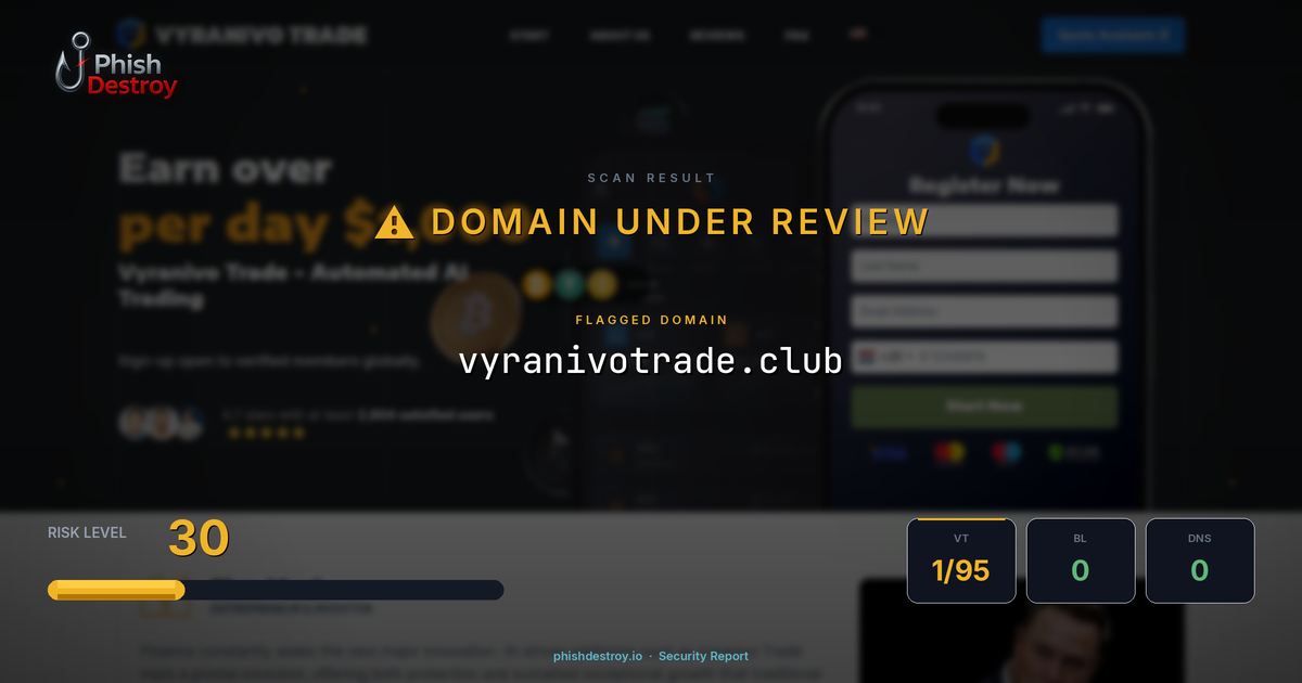 vyranivotrade.club phishing report — threat analysis by PhishDestroy