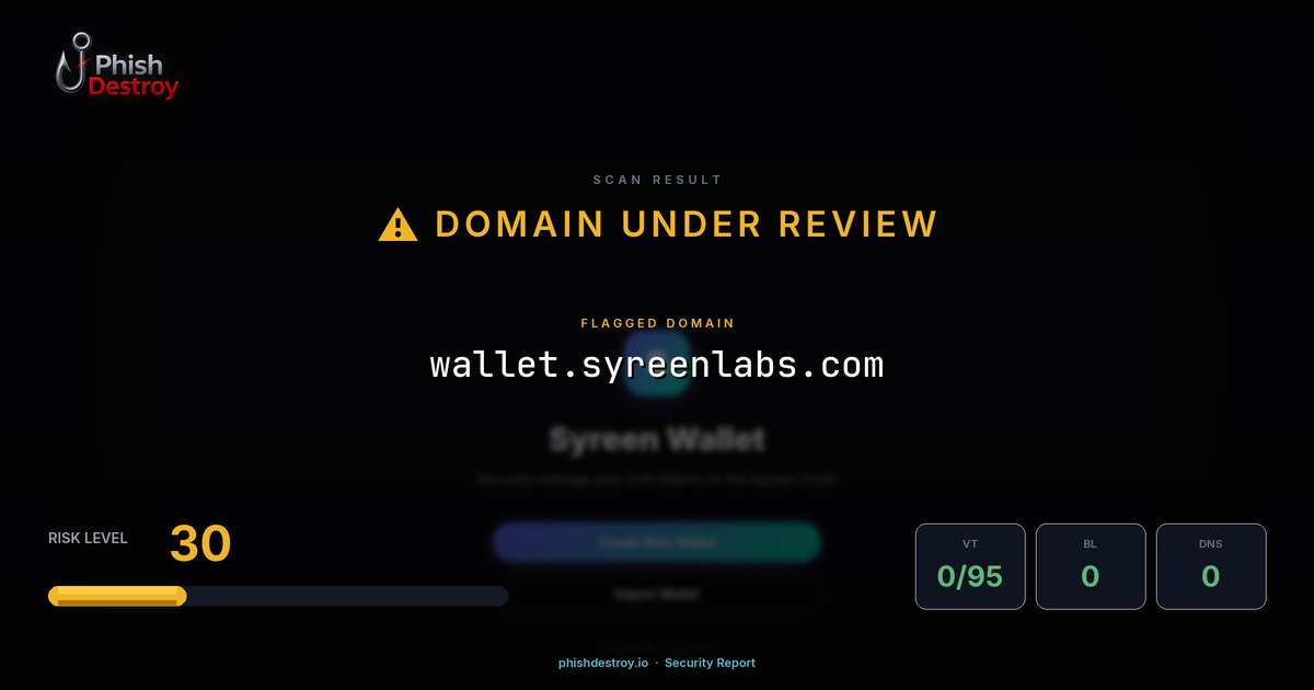 wallet.syreenlabs.com phishing report — threat analysis by PhishDestroy