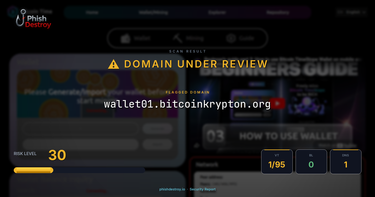 wallet01.bitcoinkrypton.org phishing report — threat analysis by PhishDestroy