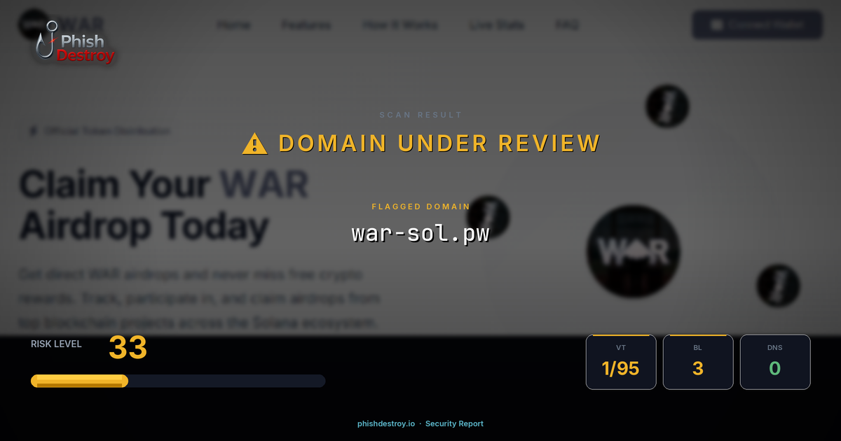 war-sol.pw phishing report — threat analysis by PhishDestroy