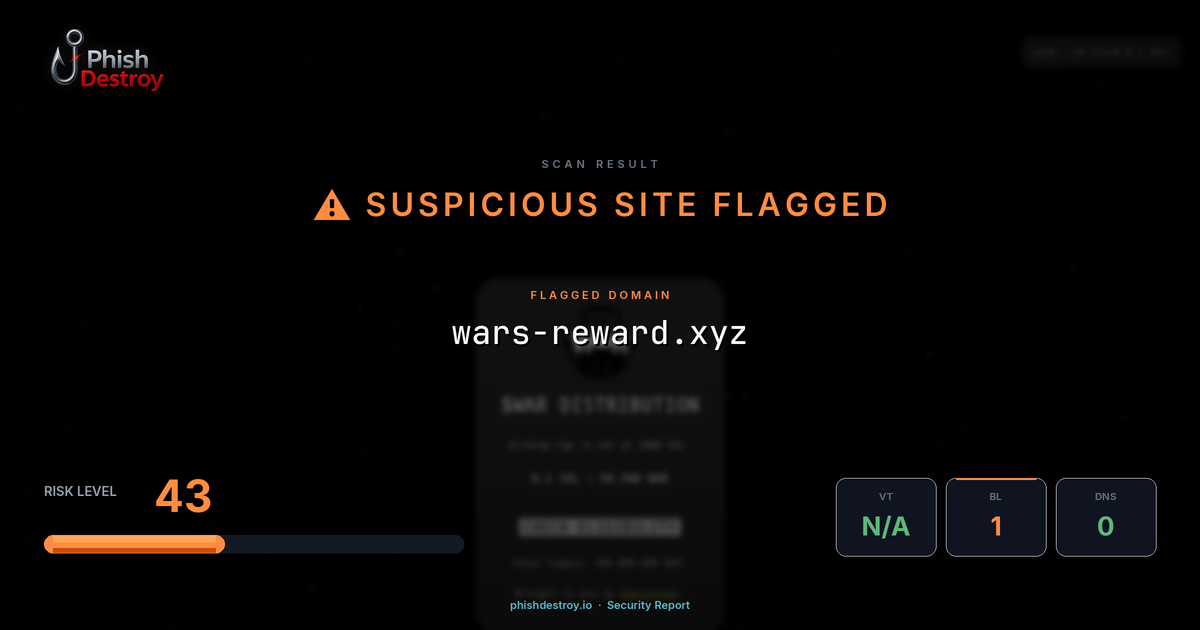 wars-reward.xyz phishing report — threat analysis by PhishDestroy