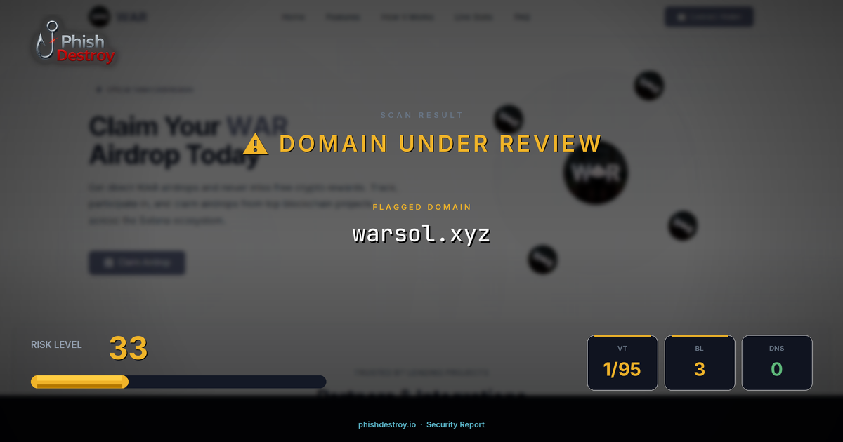 warsol.xyz phishing report — threat analysis by PhishDestroy