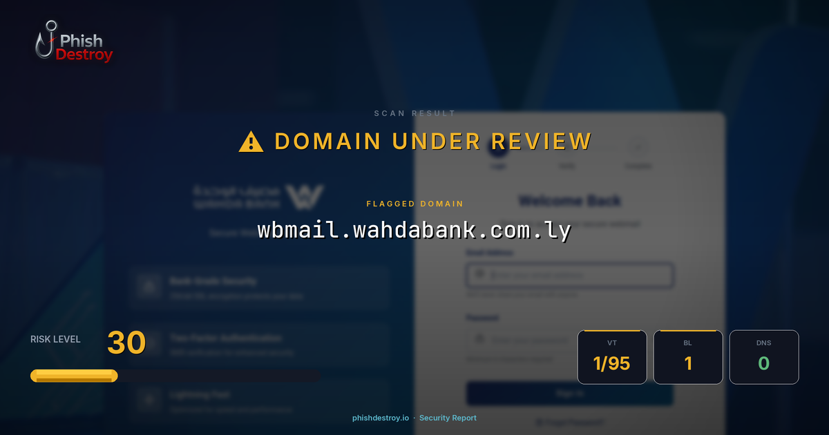 wbmail.wahdabank.com.ly phishing report — threat analysis by PhishDestroy