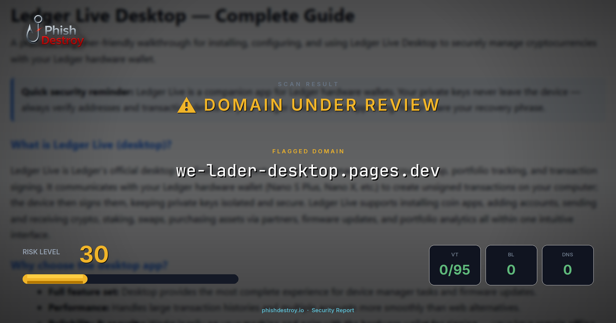 we-lader-desktop.pages.dev phishing report — threat analysis by PhishDestroy