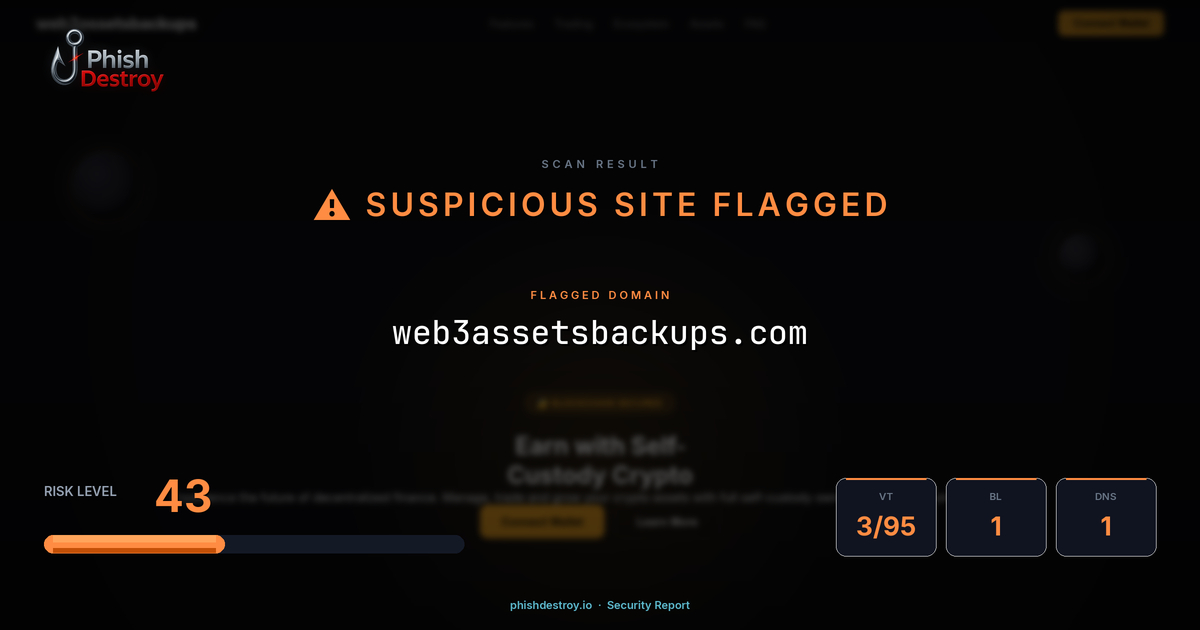 web3assetsbackups.com phishing report — threat analysis by PhishDestroy