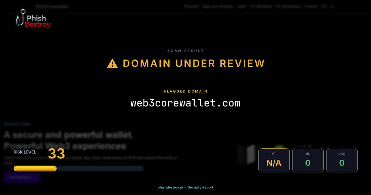 web3corewallet.com phishing report — threat analysis by PhishDestroy
