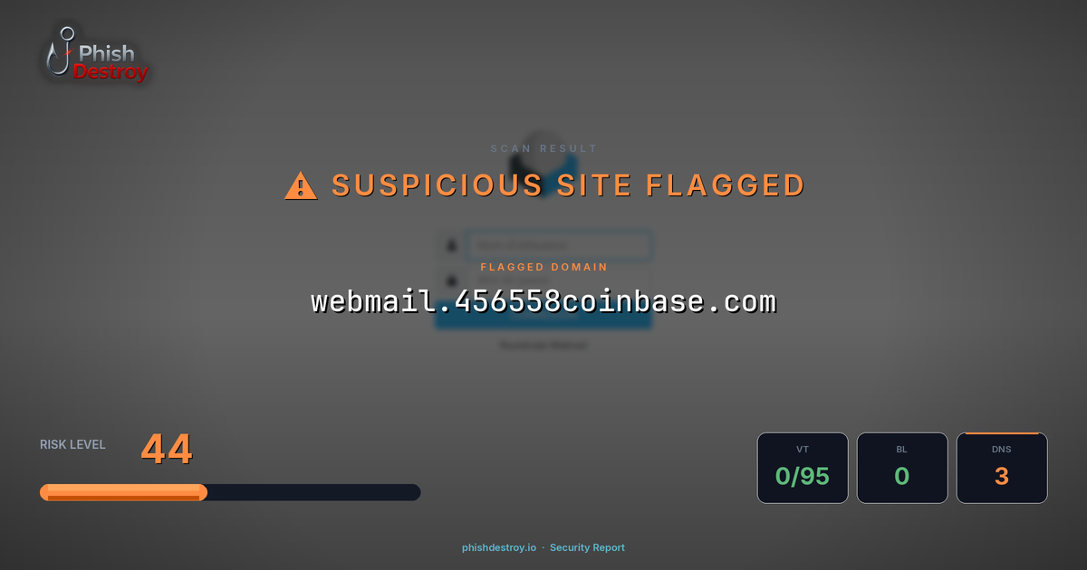 webmail.456558coinbase.com phishing report — threat analysis by PhishDestroy