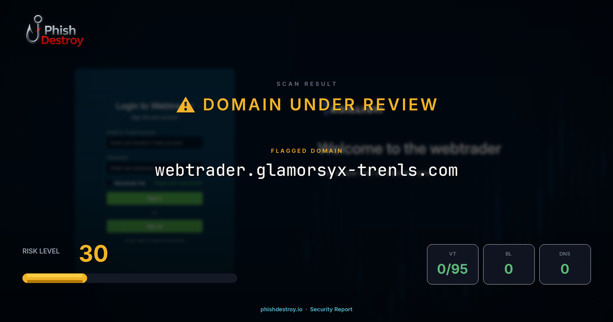 webtrader.glamorsyx-trenls.com phishing report — threat analysis by PhishDestroy