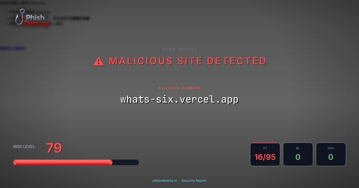 whats-six.vercel.app phishing report — threat analysis by PhishDestroy