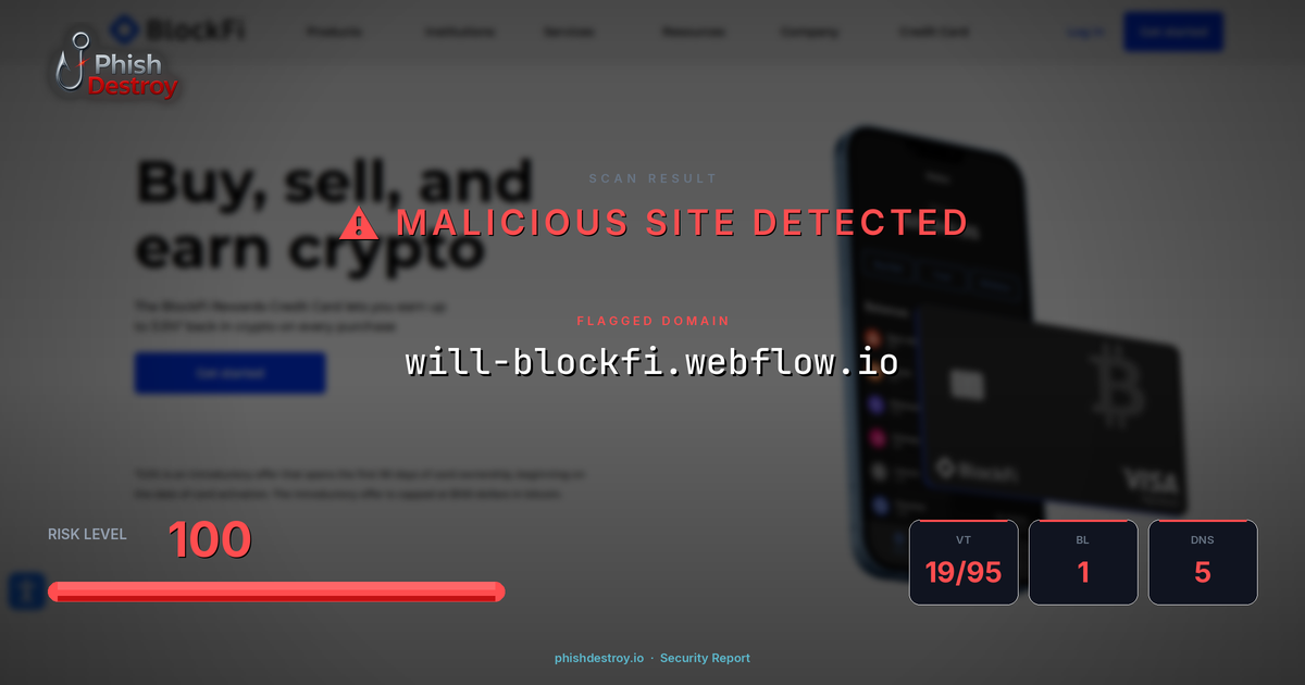 will-blockfi.webflow.io phishing report — threat analysis by PhishDestroy
