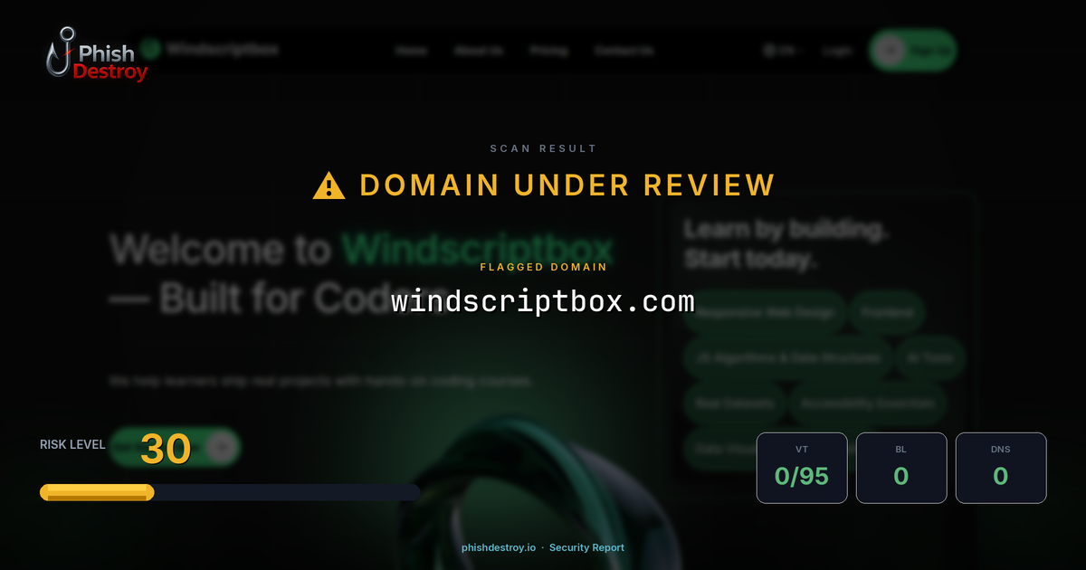 windscriptbox.com phishing report — threat analysis by PhishDestroy
