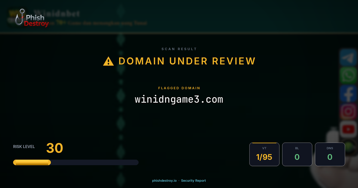 winidngame3.com phishing report — threat analysis by PhishDestroy