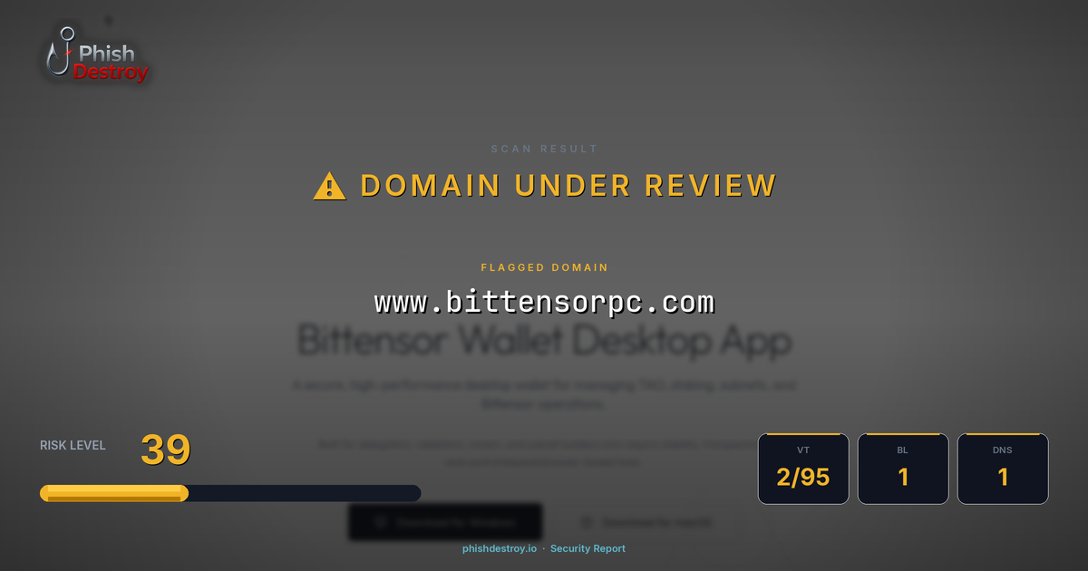 www.bittensorpc.com phishing report — threat analysis by PhishDestroy