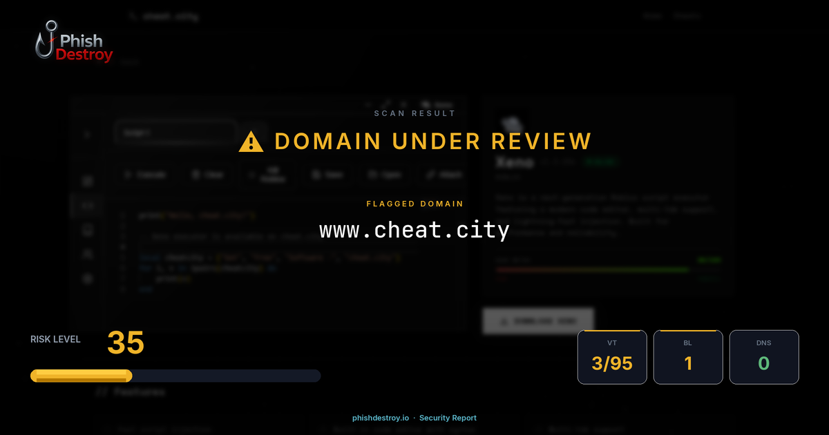www.cheat.city phishing report — threat analysis by PhishDestroy