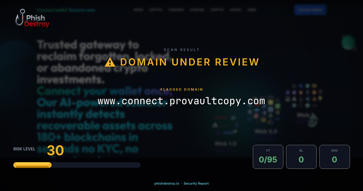 www.connect.provaultcopy.com phishing report — threat analysis by PhishDestroy