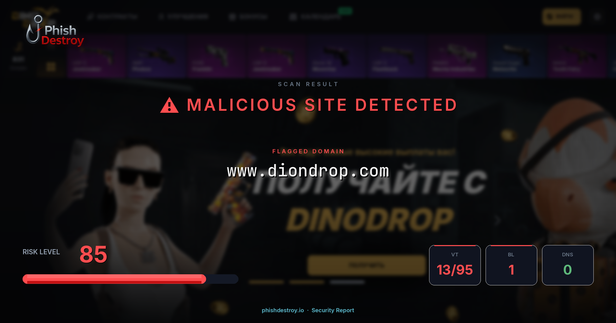 www.diondrop.com phishing report — threat analysis by PhishDestroy