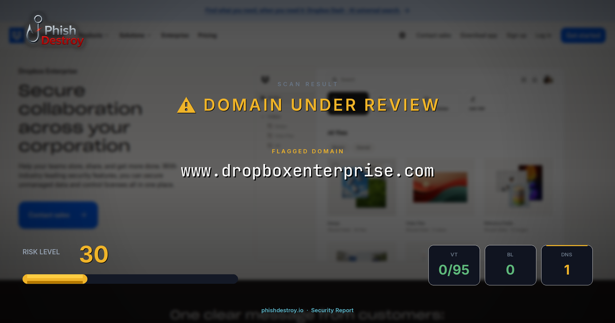www.dropboxenterprise.com phishing report — threat analysis by PhishDestroy
