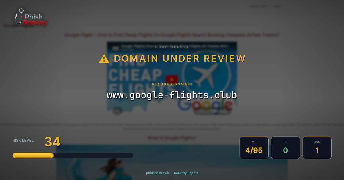 www.google-flights.club phishing report — threat analysis by PhishDestroy