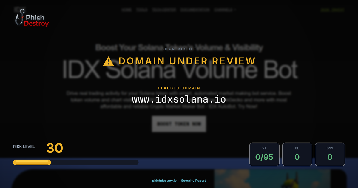 www.idxsolana.io phishing report — threat analysis by PhishDestroy