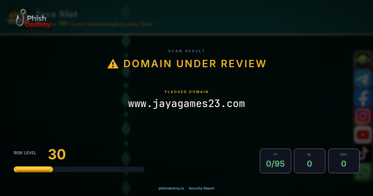 www.jayagames23.com phishing report — threat analysis by PhishDestroy