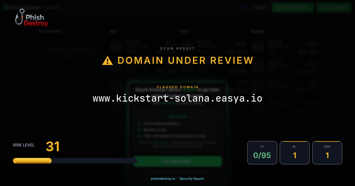 www.kickstart-solana.easya.io phishing report — threat analysis by PhishDestroy