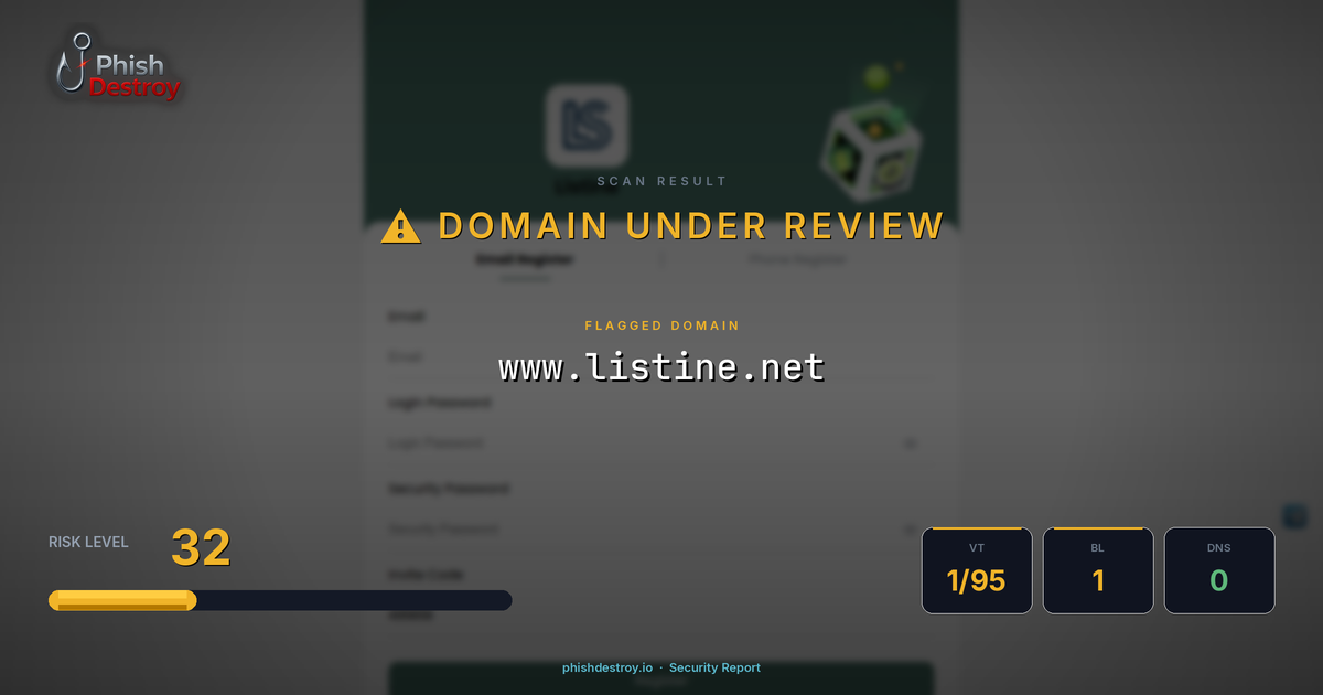 www.listine.net phishing report — threat analysis by PhishDestroy