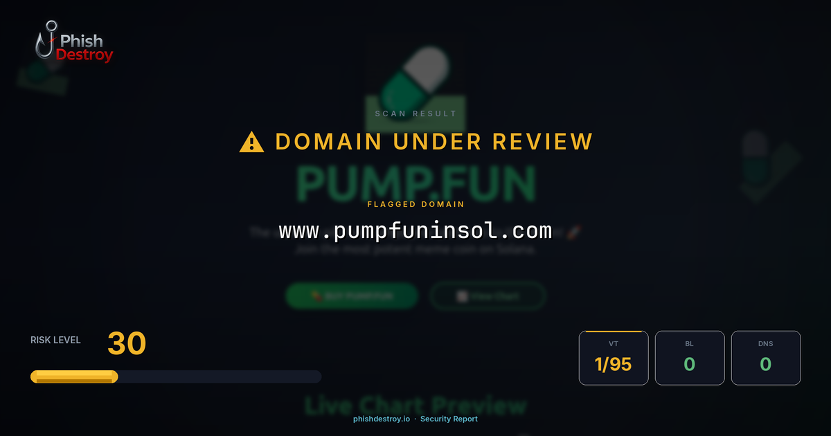 www.pumpfuninsol.com phishing report — threat analysis by PhishDestroy