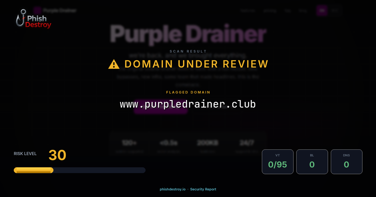 www.purpledrainer.club phishing report — threat analysis by PhishDestroy