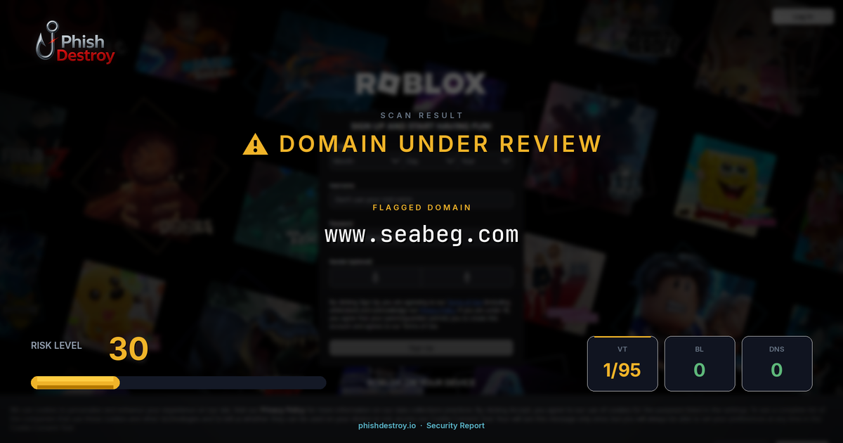 www.seabeg.com phishing report — threat analysis by PhishDestroy
