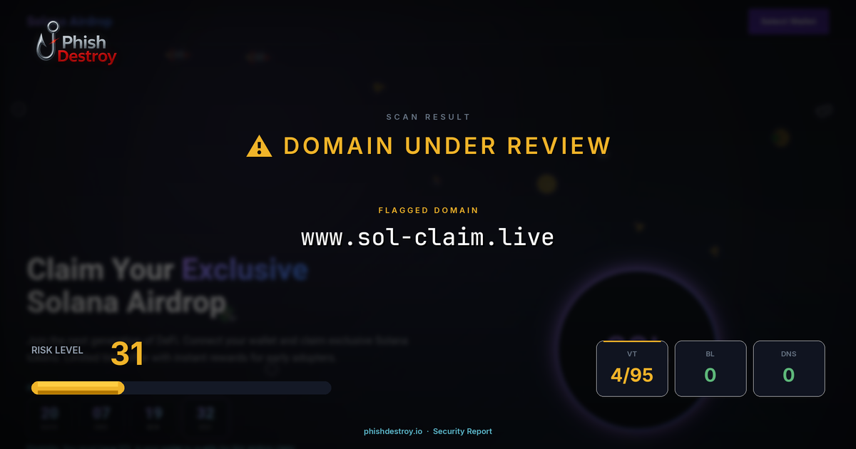 www.sol-claim.live phishing report — threat analysis by PhishDestroy