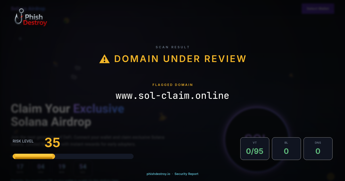 www.sol-claim.online phishing report — threat analysis by PhishDestroy