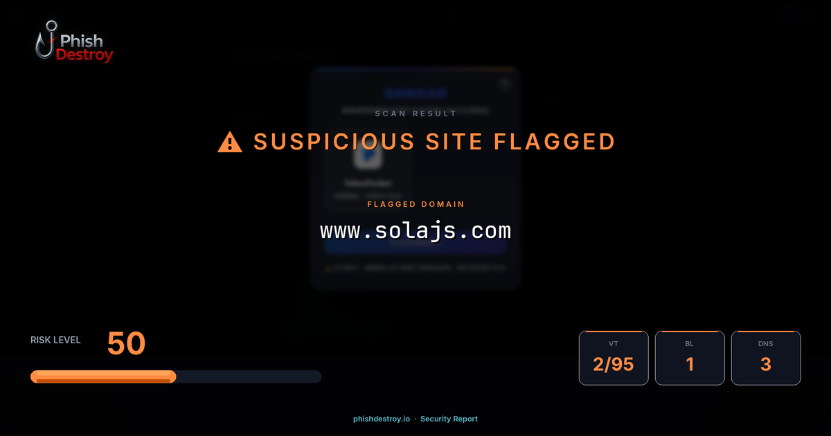 www.solajs.com phishing report — threat analysis by PhishDestroy