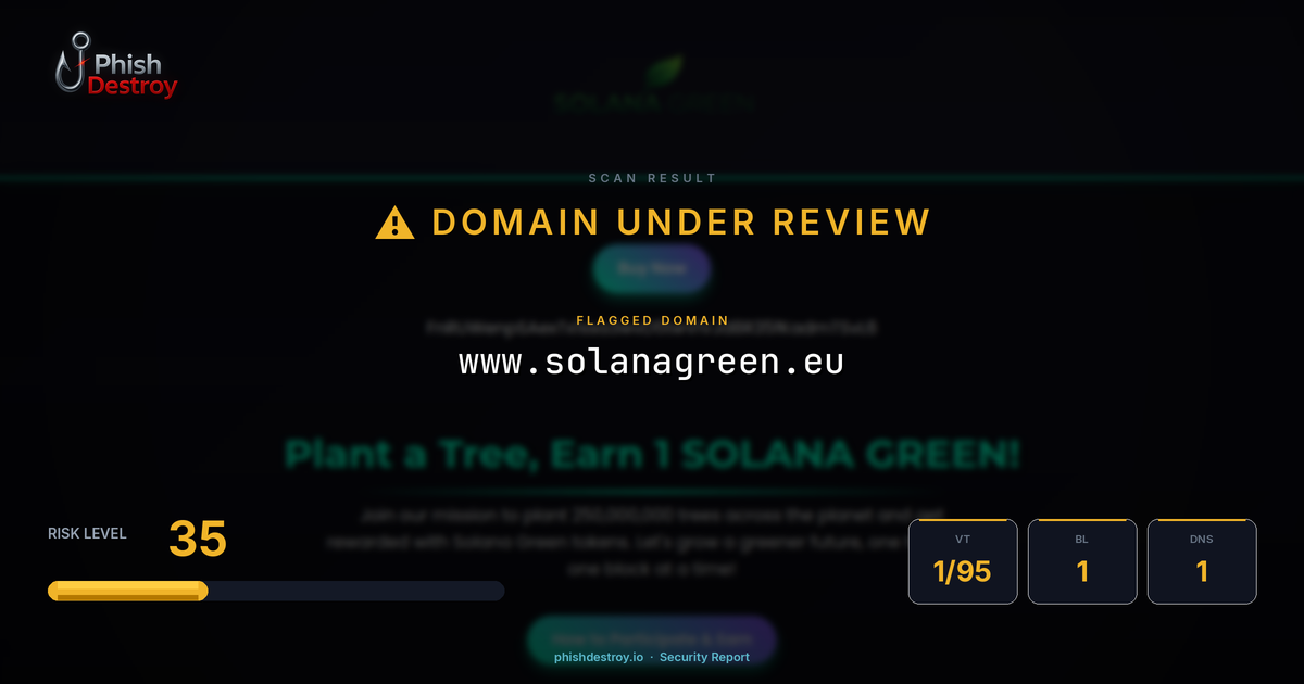 www.solanagreen.eu phishing report — threat analysis by PhishDestroy