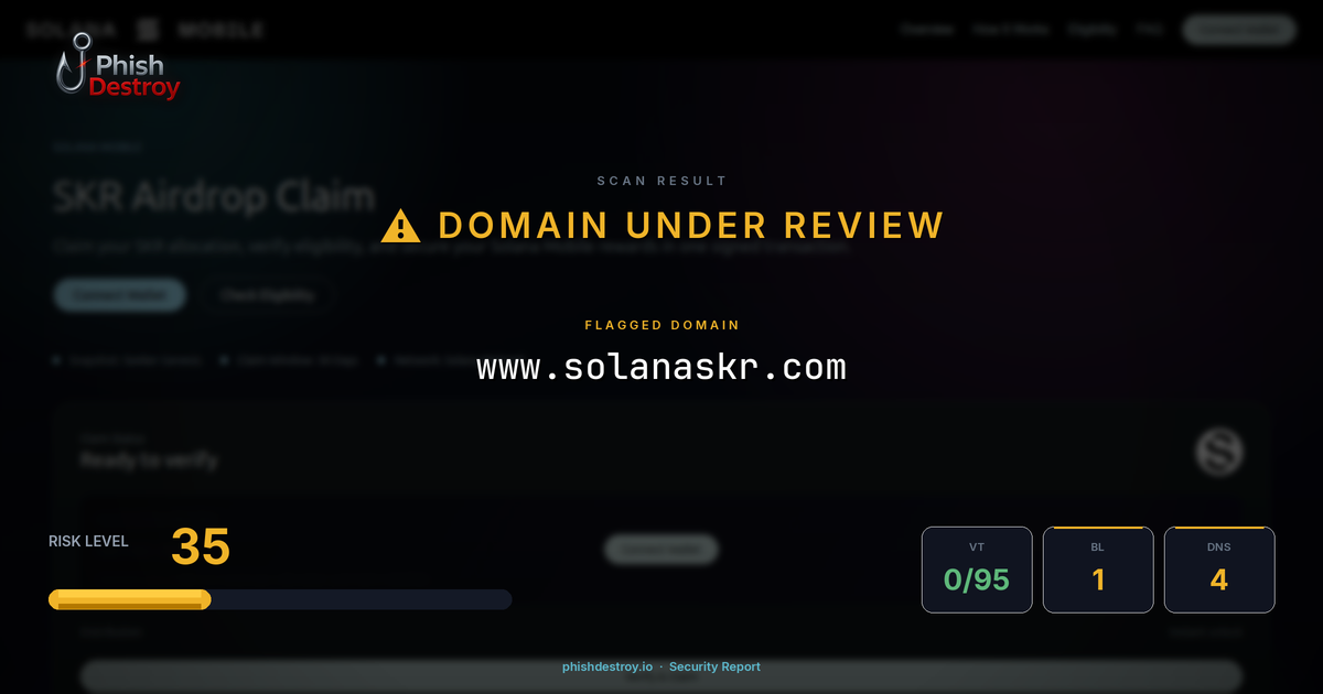 www.solanaskr.com phishing report — threat analysis by PhishDestroy