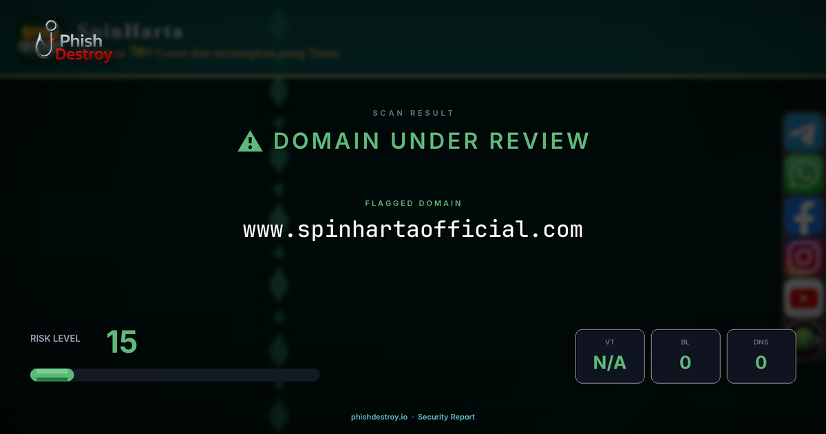 www.spinhartaofficial.com phishing report — threat analysis by PhishDestroy